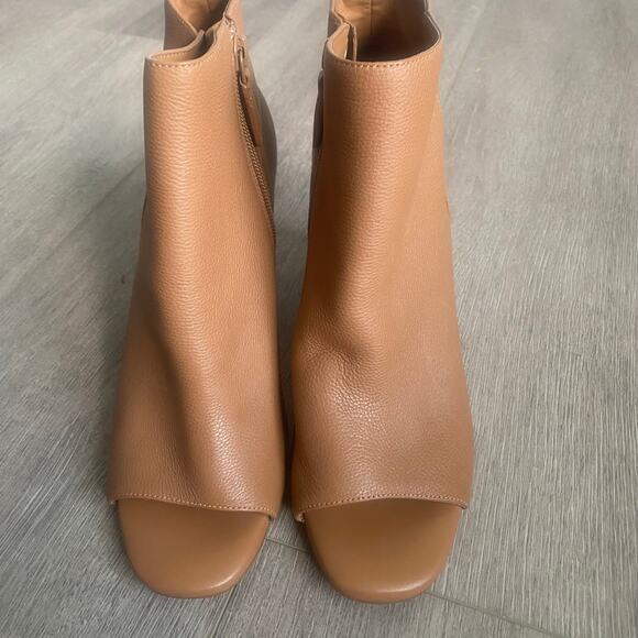 Cole Haan Chandra OT Leather‎ Bootie Pecan Peep Toe Sandal Block Heel Size 7.5 - Picture 7 of 10